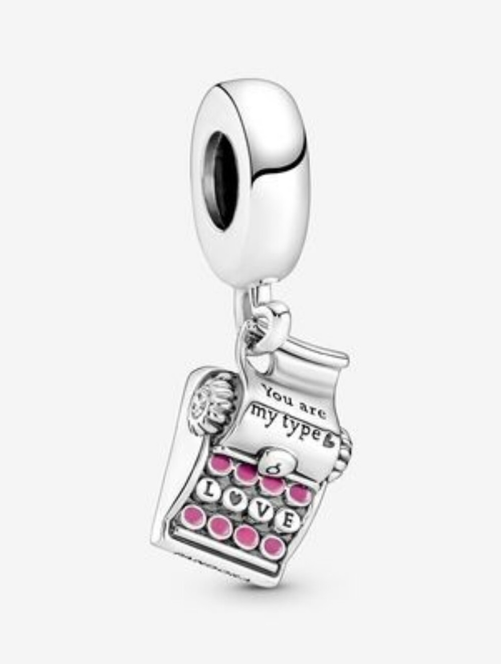 Pandora Sterling Silver Typewriter Dangle Charm with Pink Accents